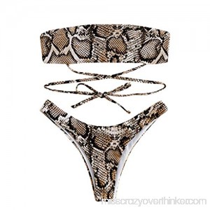 Corsion Women Two Piece Bandage Bikini Set Snake Skin Print Padded Swimsuits Summer Beachwear Bathing Suit Coffee B07MW25Y94